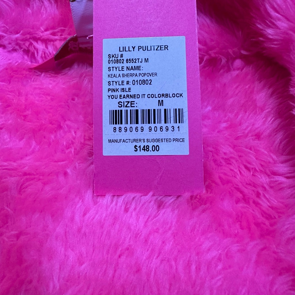 NWT Lilly Pulitzer | Keala Sherpa Popover | Neon Pink Colorblock Half-Zip | M - Picture 6 of 10